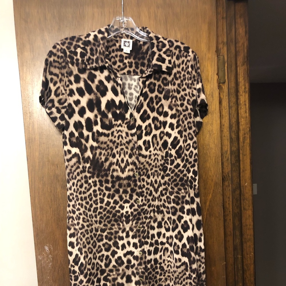 Anne Klein Leopard Print Dress with Collar